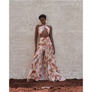 Andrea Iyamah Thema Eucalyptus Print Wide Leg Wrap Pants Size XL NWT Resort